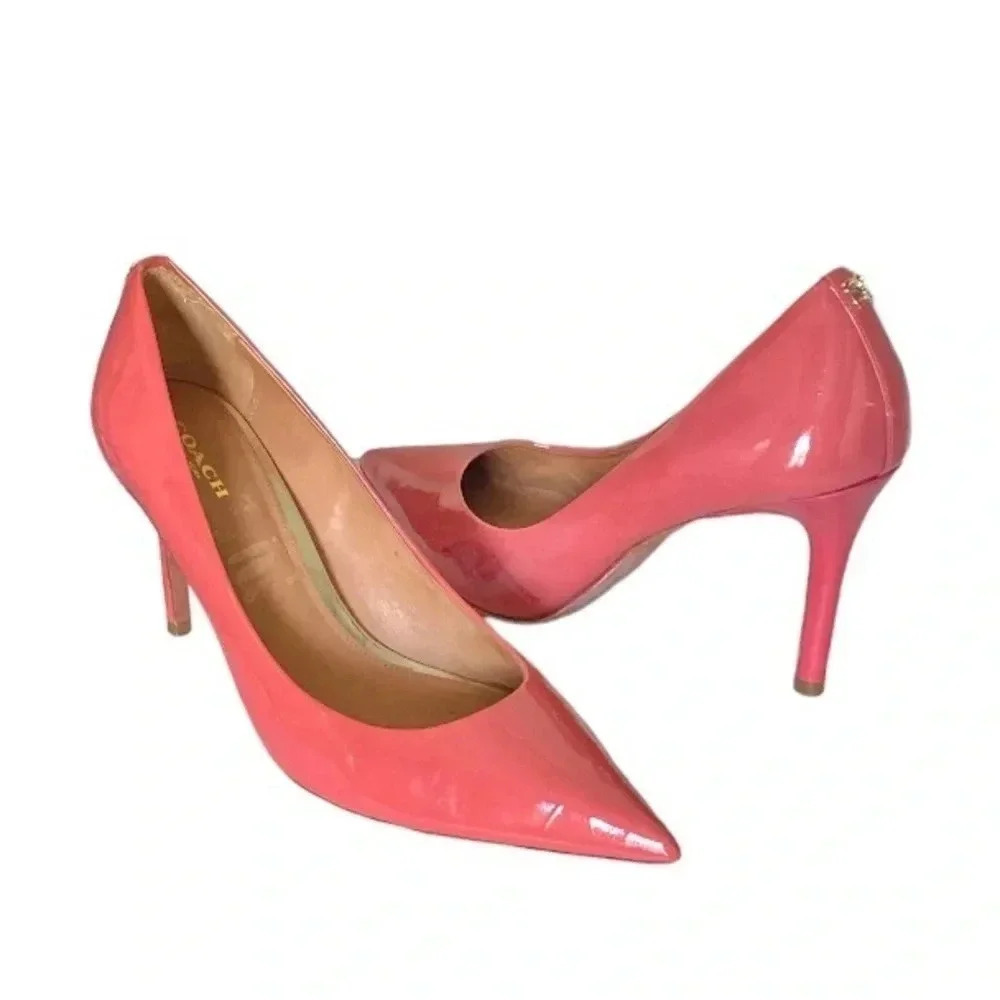 COACH | Women Pink Patent Leather Pointed Toe “Teddie” Classic Heels Size 9B - Picture 5 of 11